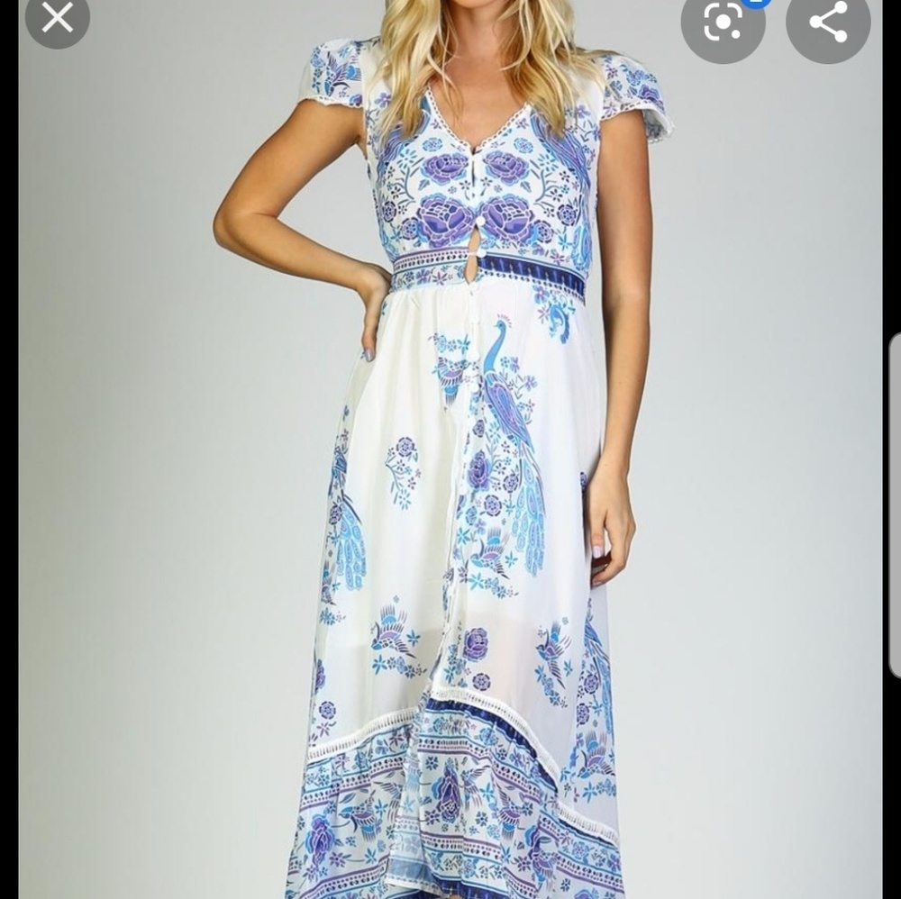 Peacock Print Maxi Dress